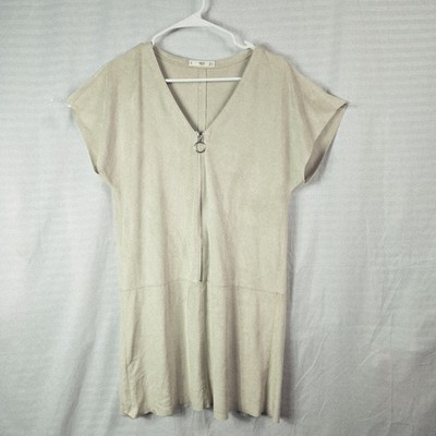 Ming by Mango Midi Dress Women's Antelina Beige Suede Sz XS Casual Minimalist
