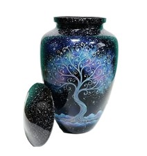 Metal Urn Indigo Adult Cremation Urns for Human Ashes in Velvet Bag 10"