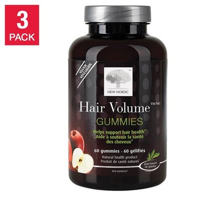 New Nordic Hair Volume Gummies Support Health Vegan Nails 3 x 60 Gummies NEW