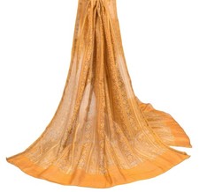 Sushila Vintage Mustard Floral Dupatta Pure Cotton Silk Hand Printed Long Stole