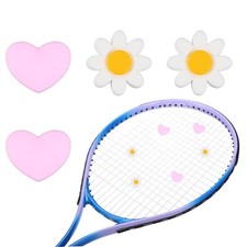 Tennis Racket Dampener, 1 Inch 4 Pcs Silicone Pink Heart/Yellow Flower
