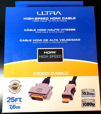 Ultra 25FT 7.6m HighSpeed HDMI Male to Dual Link DVI-D Male Video Cable HD *NEW*