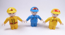 Vintage BRIO 3 Mini People Figures Lot Blue Yellow Fireman Construction Boy