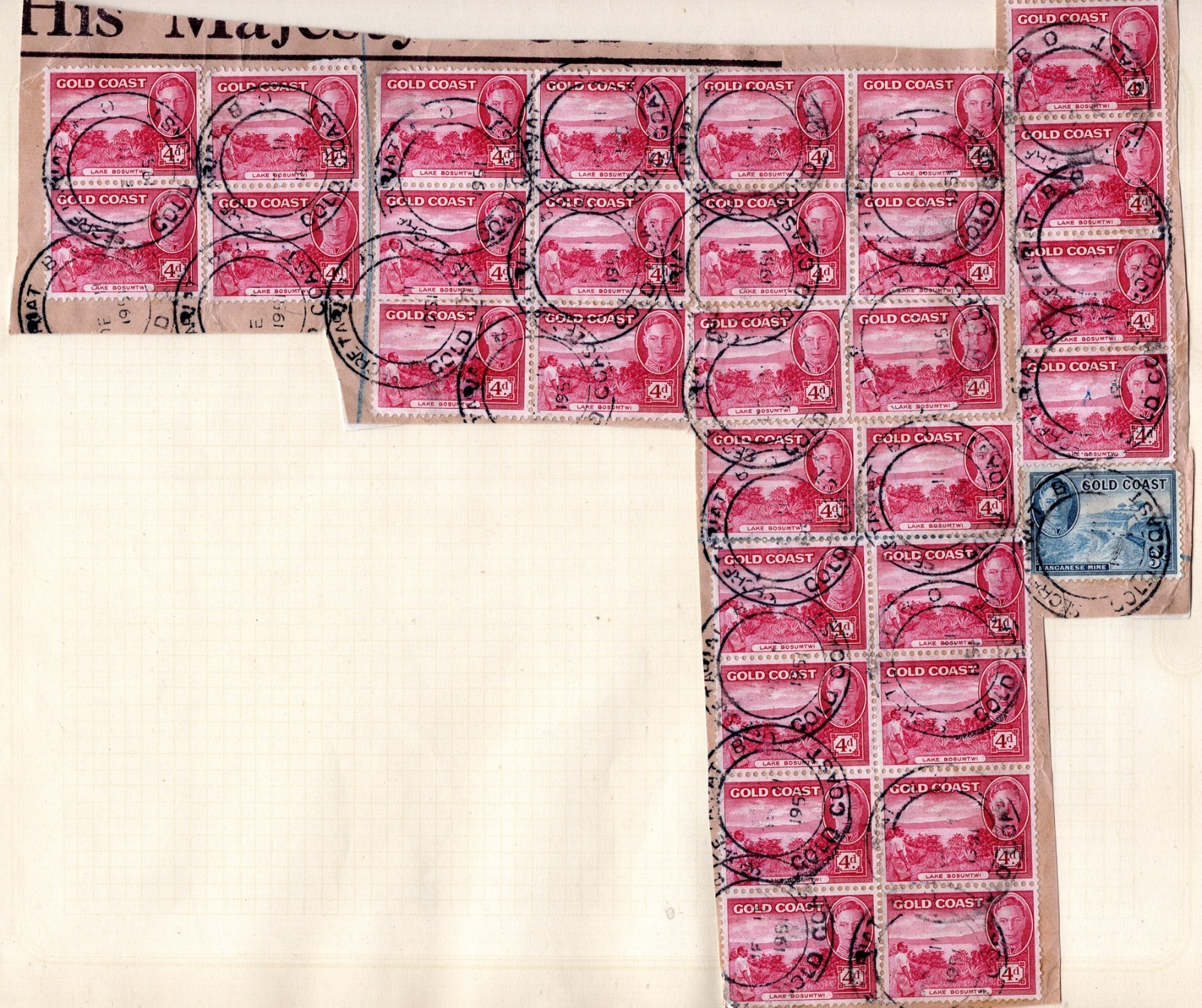 Gold Coast 1951 KGVI Pictorials - 4d x30 & 3d on Large Piece - VERY RARE