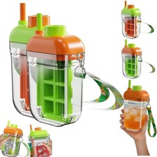 2-in-1 Ice Cube Maker Bottle & Water Cup Portable Ice Water Drink Cup with Straw