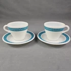 4 Pcs Pyrex Corning Decor Dinner Ware Laurel Leaf Turquoise Tea Cup & Saucers