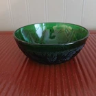 Anchor Hocking Sandwich Glass Fruit Berry Bowl Forest Green Floral