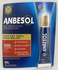 Anbesol Maximum Strength Gel Oral Pain Relief 20% Benzocaine 0.33oz Exp 03/2027