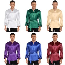 Men Shirt Solid Color Pullover Performence Tops Worship Long Sleeve Adjusted