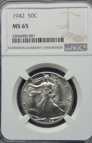 1942 Walking Liberty 50c NGC MS65