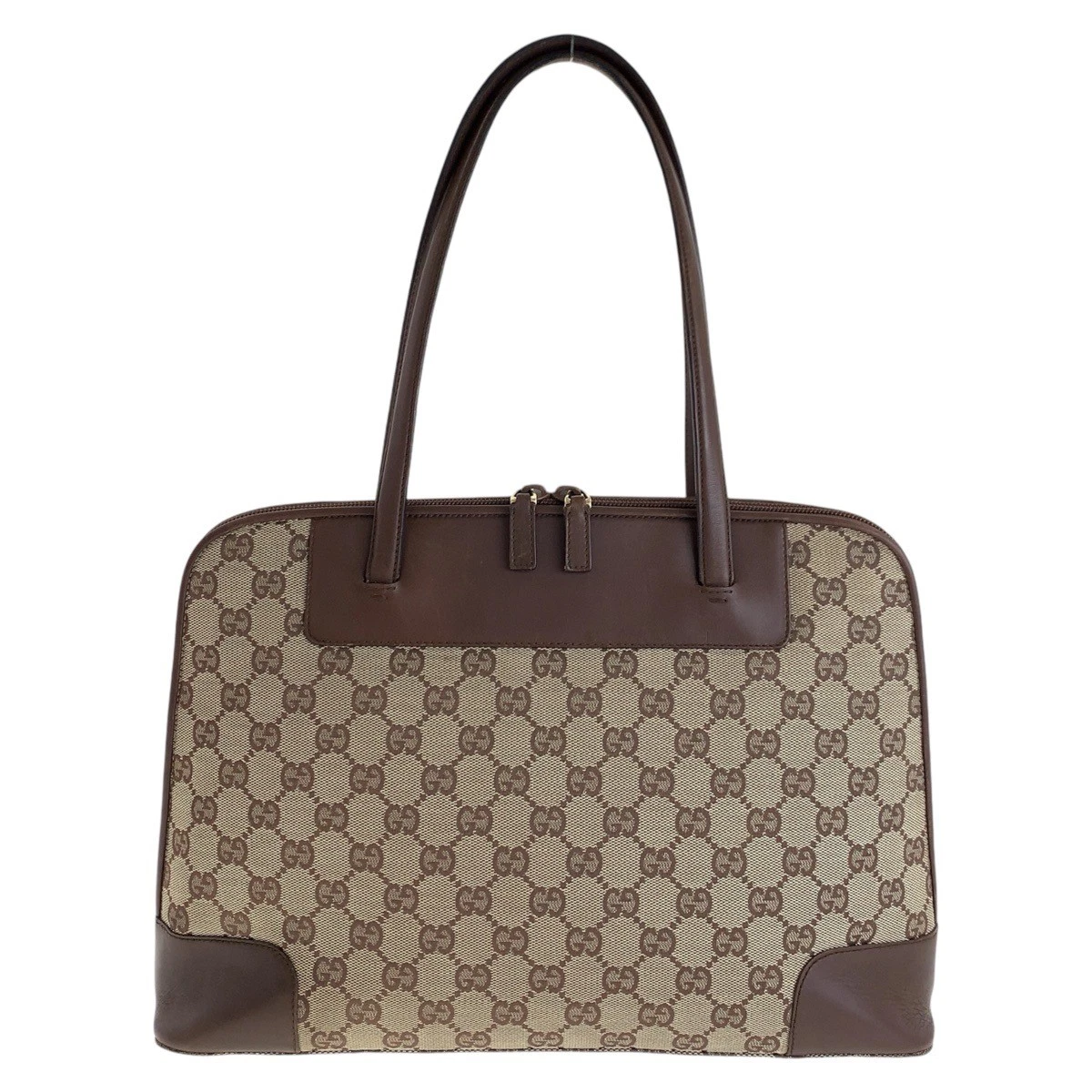 Sac fourre tout bandoulière GUCCI marron ferrures métal doré GG toile cuir 002 1122