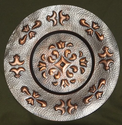 Vintage 30 cm copper decorative tray plate Bulgarian Folk art - Bild 1 von 4