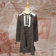Axes Femme Tweed Frill Mini Dress Pearl Ribbon Hime Gal Y2K Heisei Japan