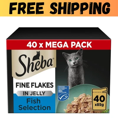 Sheba Fine Flakes Fish Collection in Jelly 40 Pouches, Adult Wet Cat Food