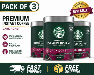 Starbucks Premium Instant Coffee Dark Roast 3.17 oz 3 Pack Strong Coffee