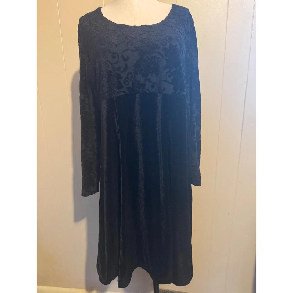 复古 Molly Malloy 女式大号黑色长袖迷笛天鹅绒倦怠连衣裙 Y2K — 第 2/4 张图片