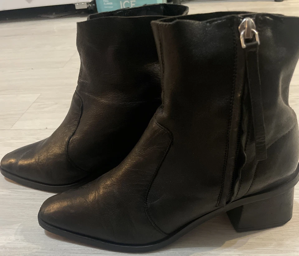 Botín Topshop de cuero con cremallera lateral para mujer 38/7,5 negro Foto 4 de 4
