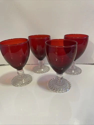 4 Royal Ruby Boopie Glasses Glass Stemware 1950's Vintage Anchor Hocking Barware