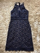 NIGHTWAY Navy Lined Sleeveless Evening Cocktail Party Lace Sequin Dress Size 6