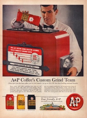 1960 A&P Eight O'Clock Coffee Print Ad Custom Grind Bow Tie