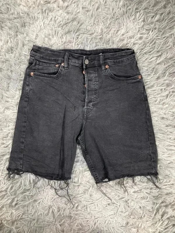 Short en jean noir taille haute effiloché vintage bermuda US8 - Photo 2/4