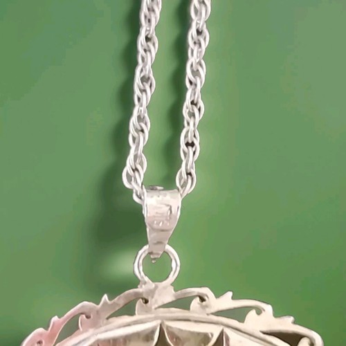 Vintage Elka Sterling Wales 24" Chain With A 1-5/8” Jade Pendant Necklace - Picture 6 of 8