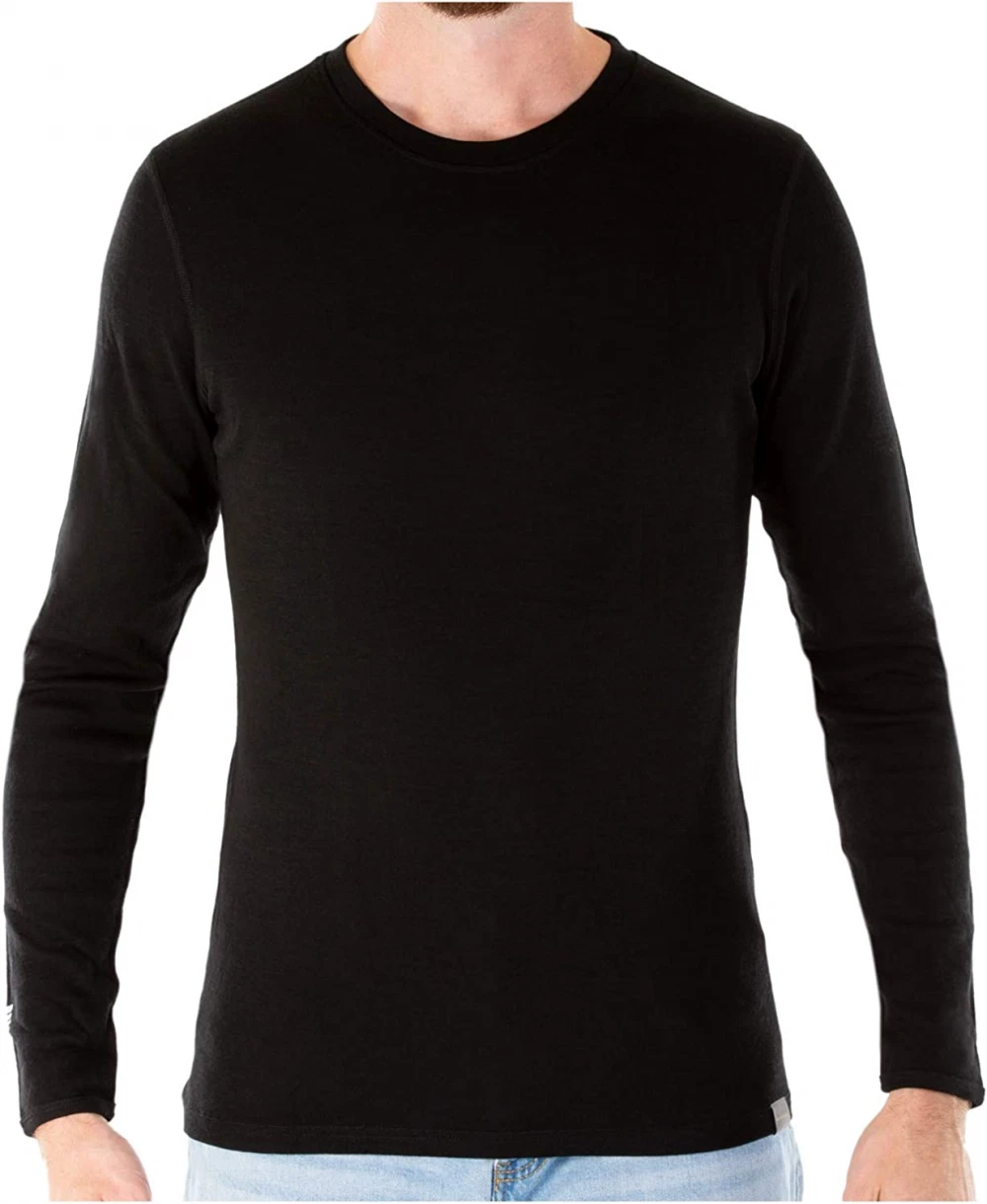 MERIWOOL Mens Base Layer - 100% Merino Wool Midweight Long Medium, Black