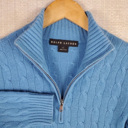 RALPH LAUREN BLACK LABEL 100% Cashmere Womens Sweater Size Large Cable Knit 1/4 - 第 5/17 張圖片