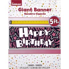Happy Birthday Banner Large 5' foot feet Sign Reusable Plastic Party Decoration