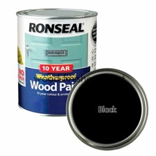 Image of Ronseal 10 Year Exterior Weatherproof Wood Paint Gloss Finish 750ML Black