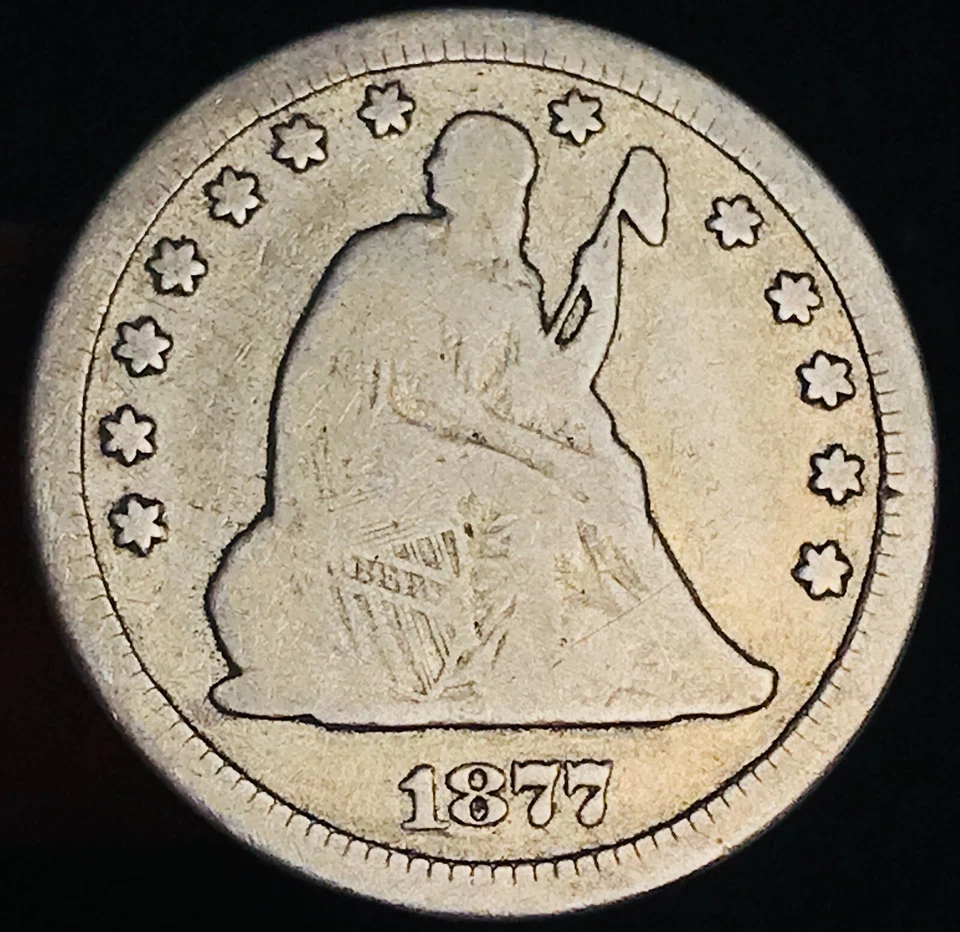 1877 CC Seated Liberty Quarter 25C Ungraded Carson City Silver US Coin CC25542 - Image 3 of 4