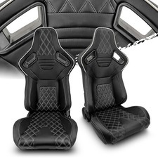 Universal Black Pvc Leatherwhite Stitch Leftright Recaro Style Racing Seats