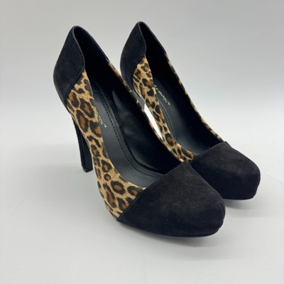BCBGeneration Black and Leopard Print Covered Platform Heel Shoes Womens Size 8