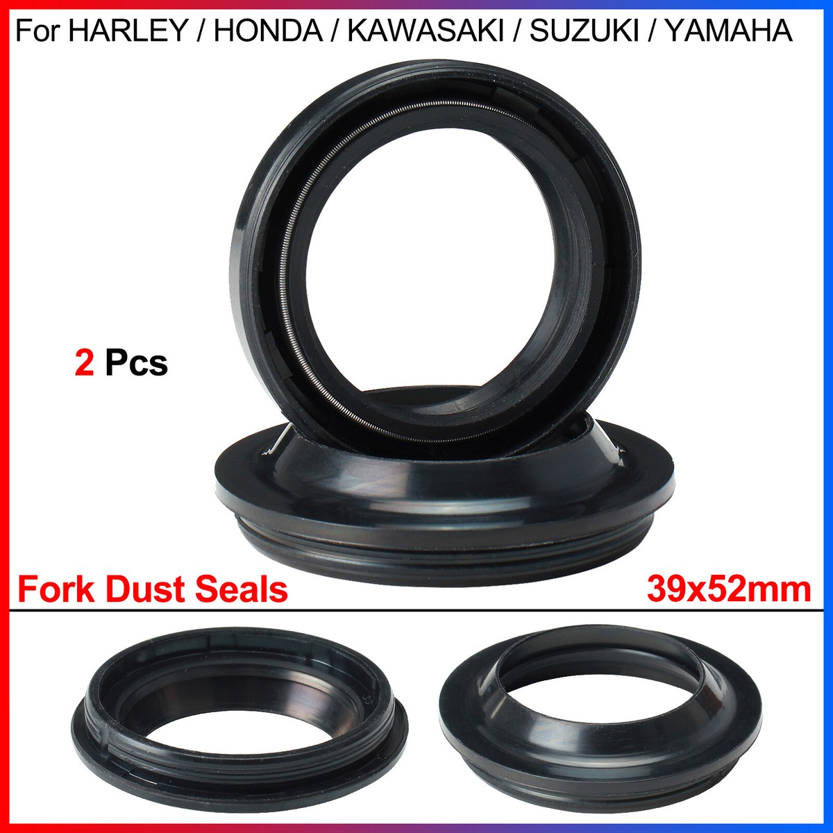2 Pcs of Rubber Fork Dust Seals 39x52mm For HARLEY/HONDA/KAWASAKI