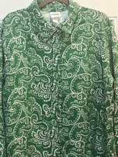 Collections Etc. Flannel Tunic Shirt/Jacket Green Paisley