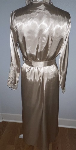 FLORA Damen S GLÄNZEND SATIN Kleid & Morgenmantel Set Nachthemd lang Flüssigsatin Perlen - Bild 13 von 24