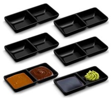 6 Pcs Dual Dipping Sauce Bowls Melamine Soy Sauce Dish Bowls Two Compartments...