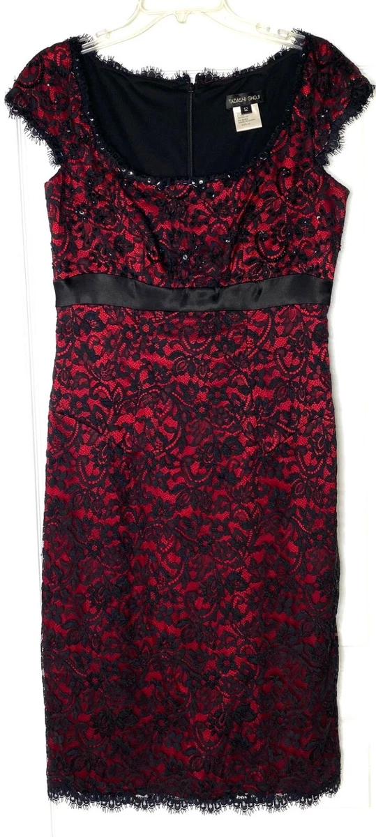 tadashi shoji red and black lace dress Amazon.com: Tadashi Shoji Women's c/s embrd lace/mesh Dress, BlackSangria/ Black, 2 : Clothing, Shoes & Jewelry
