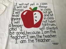 Vintage I AM THE TEACHER White L 100 Cotton Oneita T-Shirt Topical Humorous