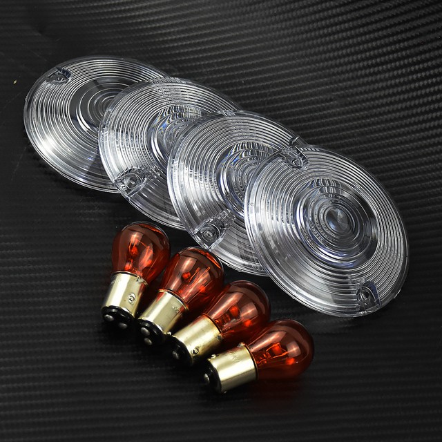 Turn Signal Lens Clear Cover w/ 4 pcs Bulbs Fit For Harley Touring FLHT