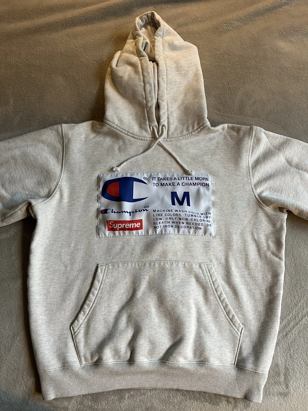 Sweat shirt à capuche gris cendres Supreme X Champion Label taille moyenne