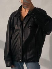 Women 90's Oversized Black Bomber Leather Jacket  Women Biker Black Jacket