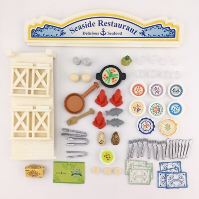 Calico Critters Seaside Restaurant Accessories Sign Dock Food (70 Pieces)