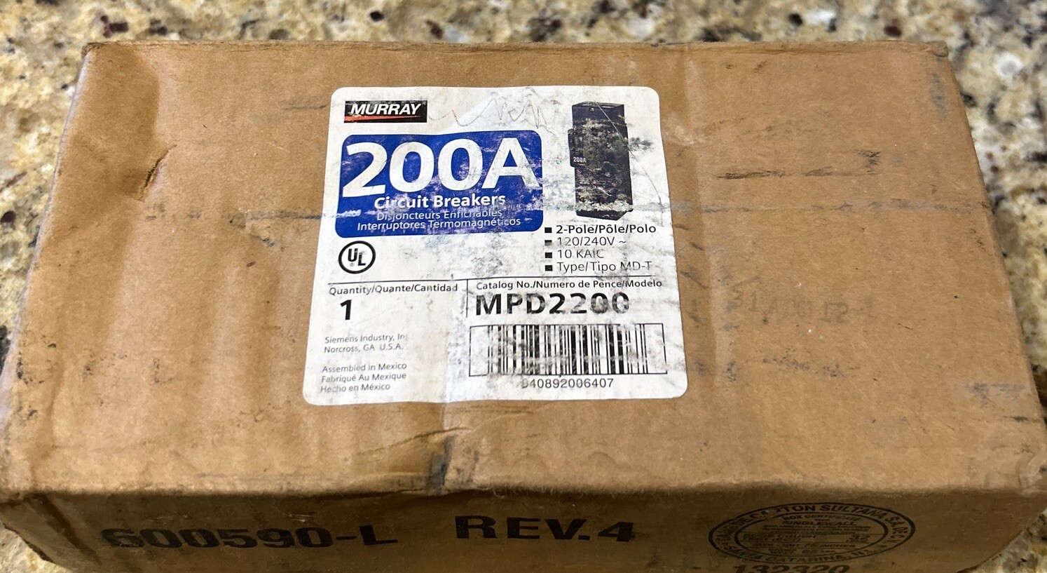 Murray Circuit Breaker MPD2200 200 Amp 2 Pole 120/240V Type MDT 200A