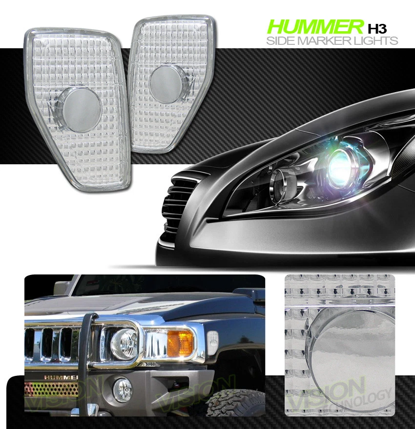 For 05/06-10 Hummer H3/09-10 H3T Chrome Front Fender Side Marker Lights Lamps ks - Image 2 of 2