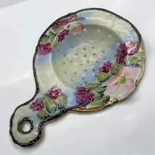 Antique Porcelain TEA STRAINER Hand painted Pearl finish Floral Textured