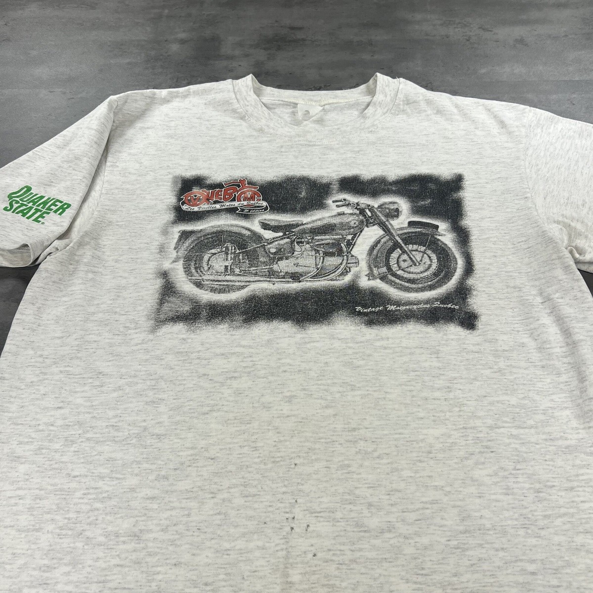 Vintage 90s Biker T Shirt Men L Gray Faded Penzoil Quaker State 