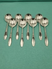 National Silver Co KING EDWARD Lot 8 Round Gumbo Soup Spoons 6 7/8" Silverplate
