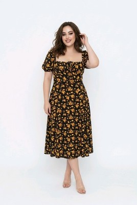 Womens Sz Medium Black W/Gold Flowers Dress Milkmaid Coquette Long Maxi Babydoll