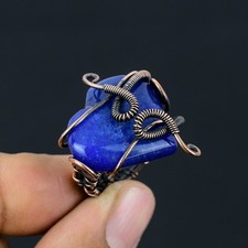 Lapis Lazuli Gemstone Handmade Copper Wire Wrap Jewelry Ring Size 4 c072